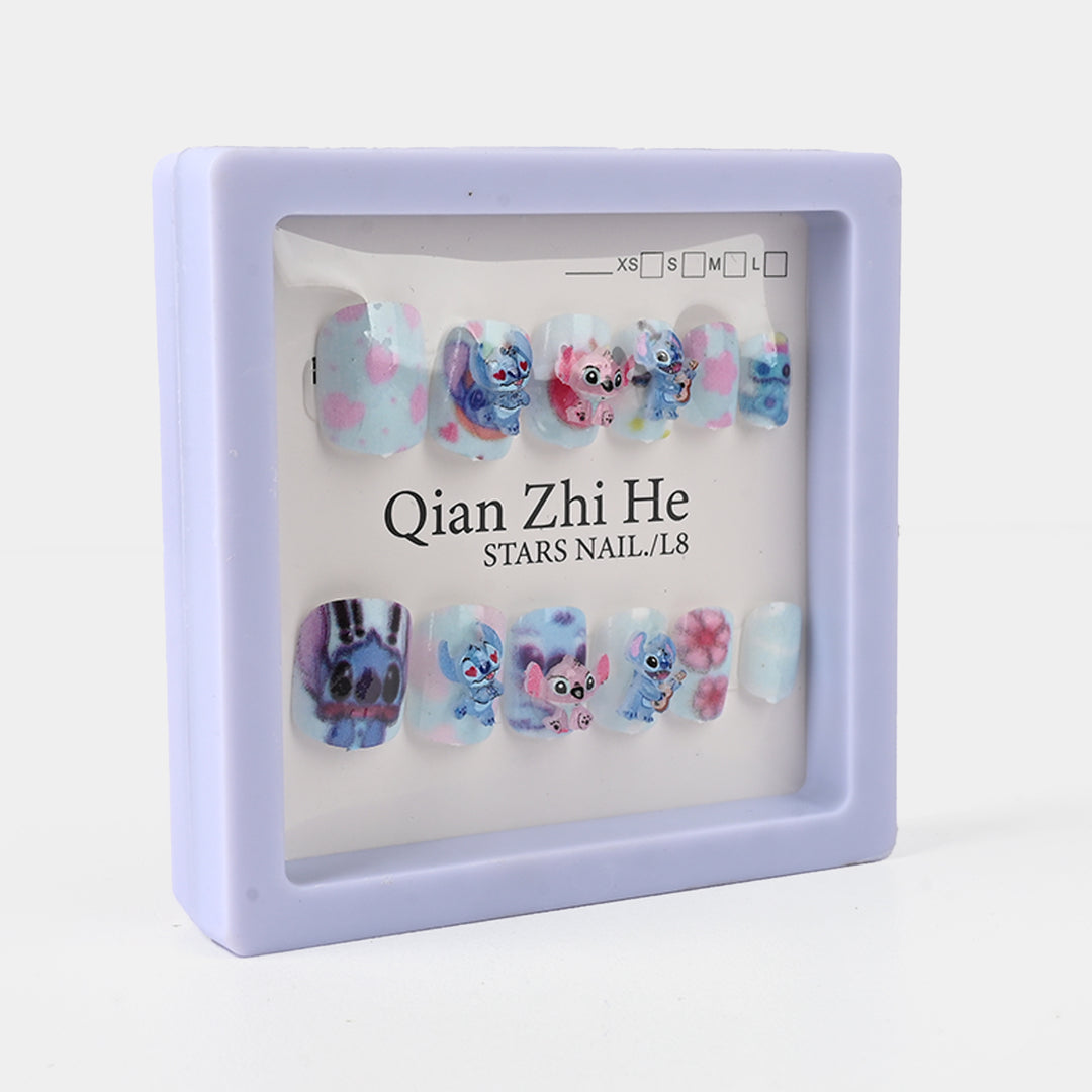 Cartoon Nail Set – Cute Blue & Pink Designs