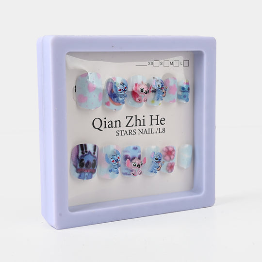 Cartoon Nail Set – Cute Blue & Pink Designs