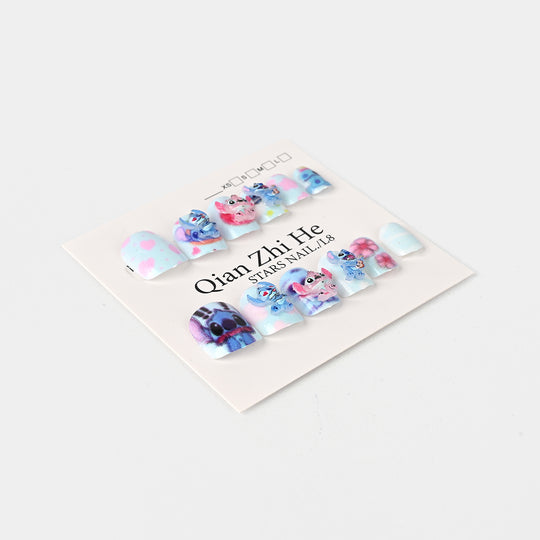 Cartoon Nail Set – Cute Blue & Pink Designs