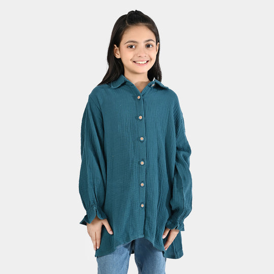 Girls Cotton Casual Top - Teal Green