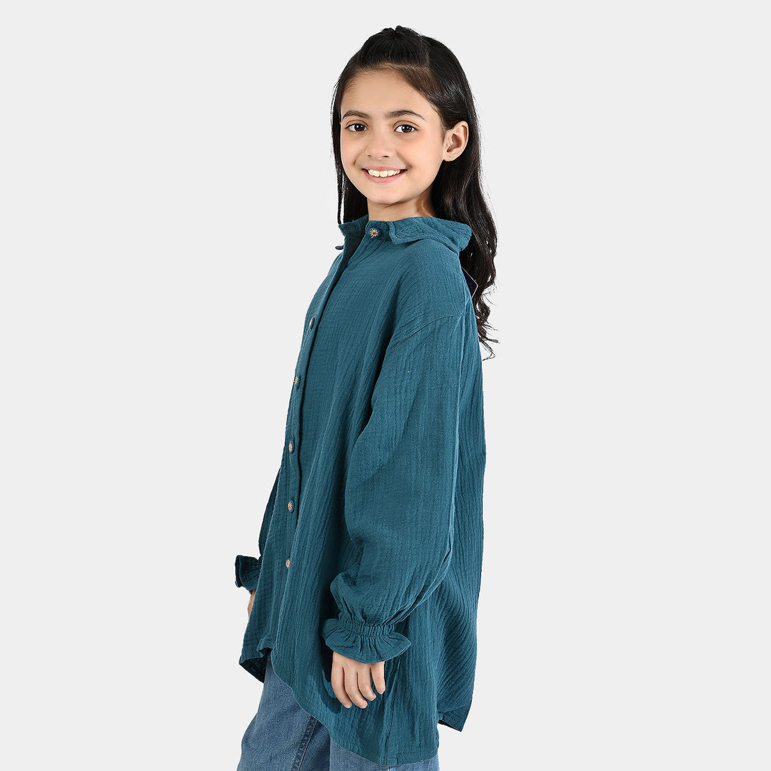 Girls Cotton Casual Top - Teal Green