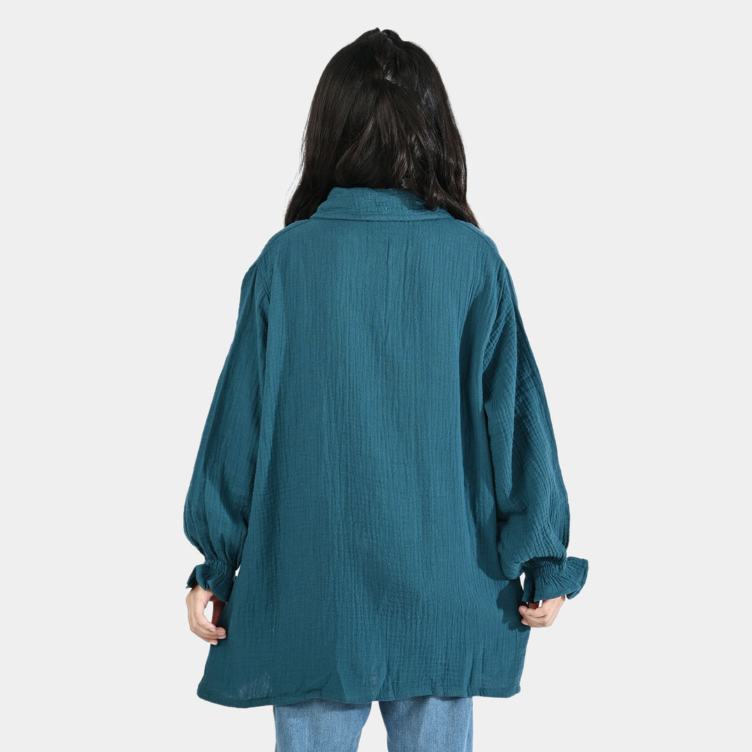 Girls Cotton Casual Top - Teal Green