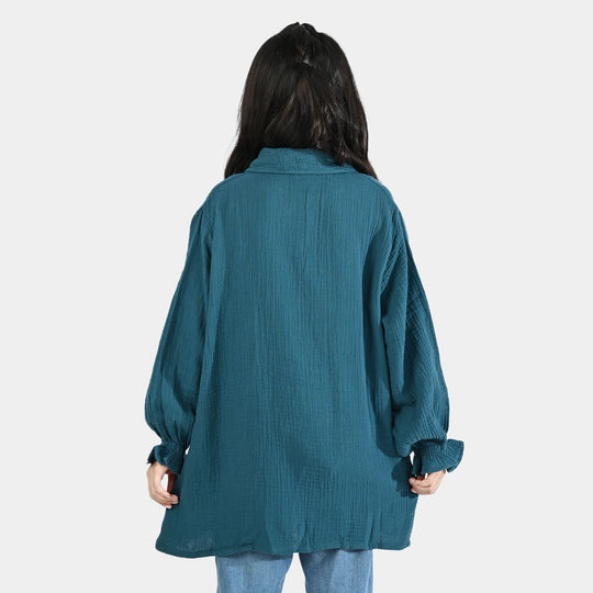 Girls Cotton Casual Top - Teal Green