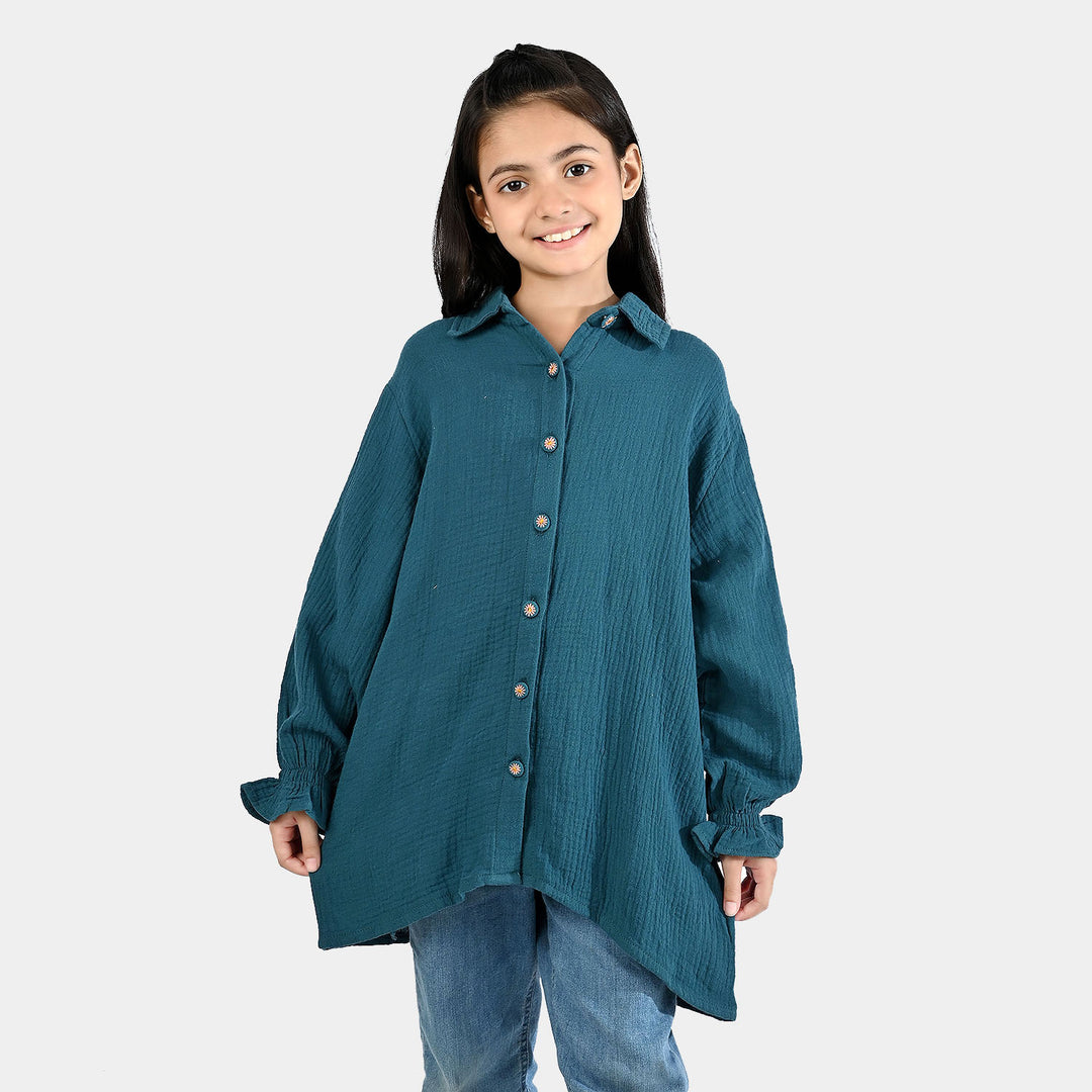 Girls Cotton Casual Top - Teal Green