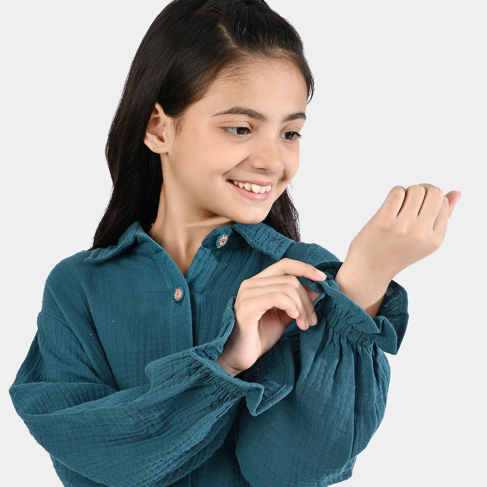 Girls Cotton Casual Top - Teal Green