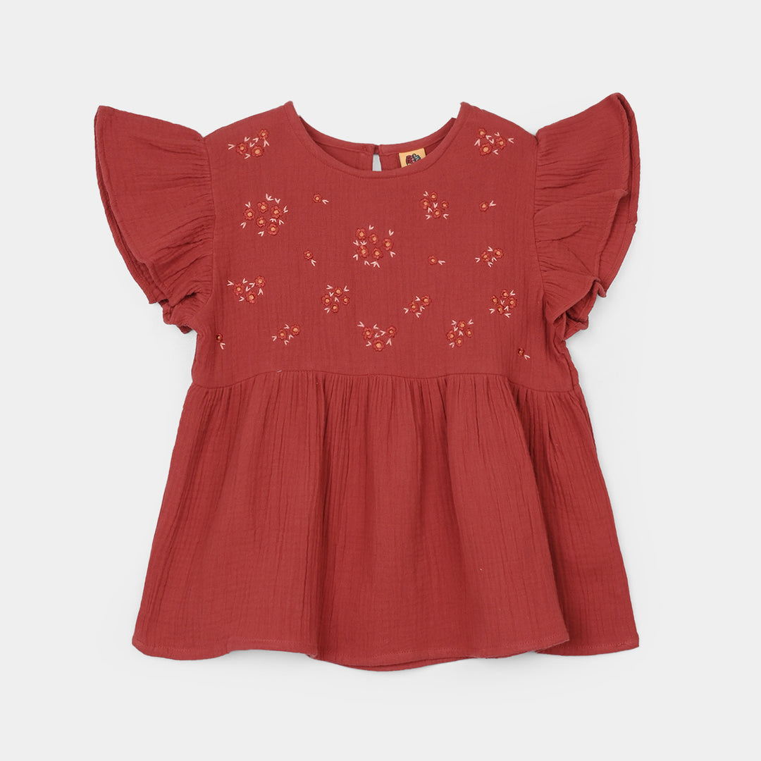 Girls Cotton Emb Co-Ord Set Exotic-Rust