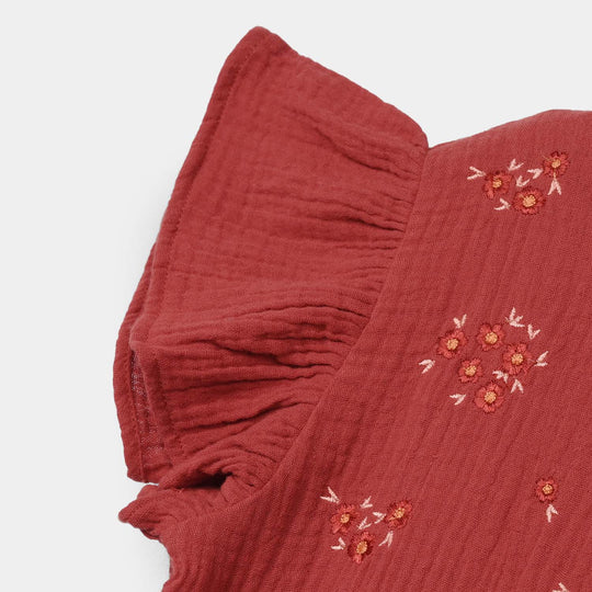 Girls Cotton Emb Co-Ord Set Exotic-Rust