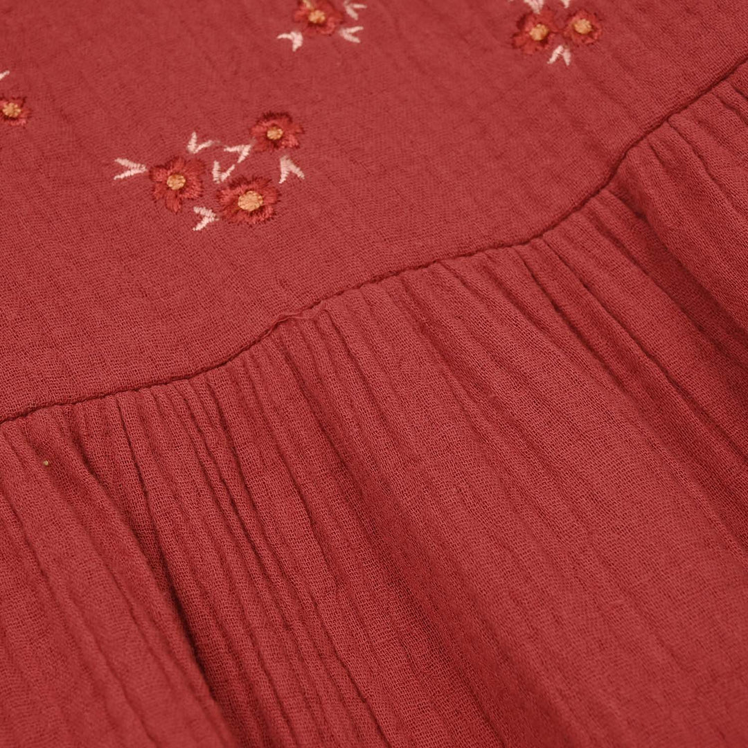 Girls Cotton Emb Co-Ord Set Exotic-Rust