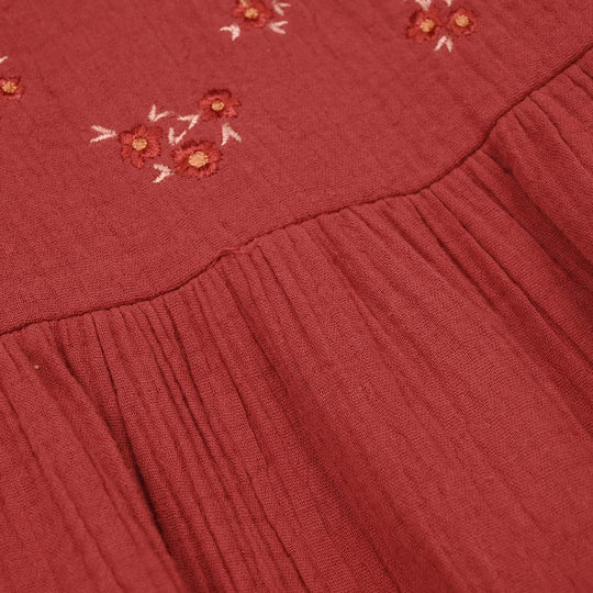 Girls Cotton Emb Co-Ord Set Exotic-Rust