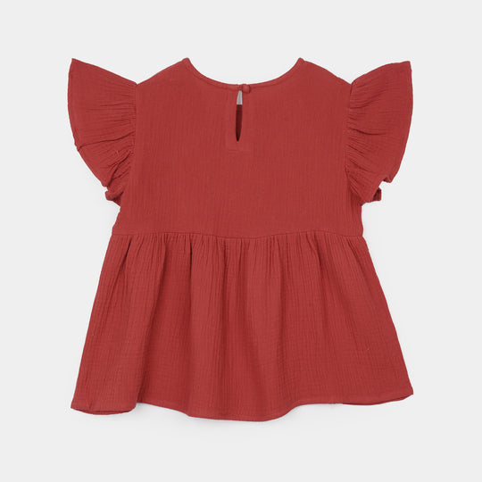 Girls Cotton Emb Co-Ord Set Exotic-Rust