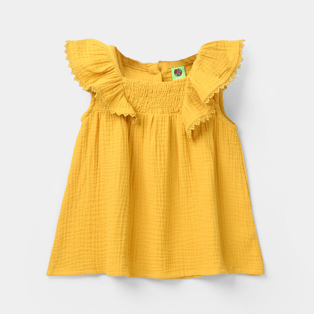 Infant Girls Cotton Casual Frock - Yellow