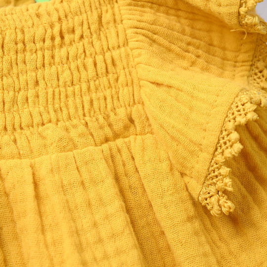 Infant Girls Cotton Casual Frock - Yellow