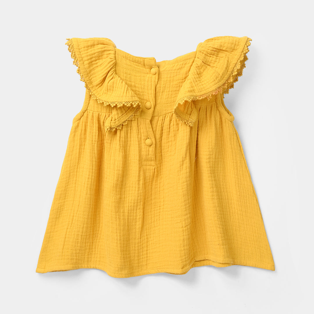 Infant Girls Cotton Casual Frock - Yellow