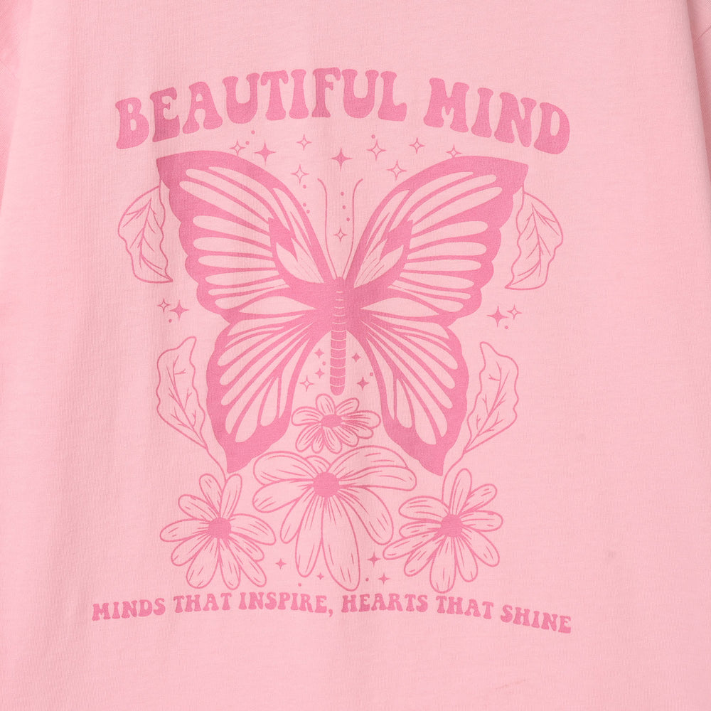 Girls Cotton Jersey T-Shirt (Butterfly) - Pink