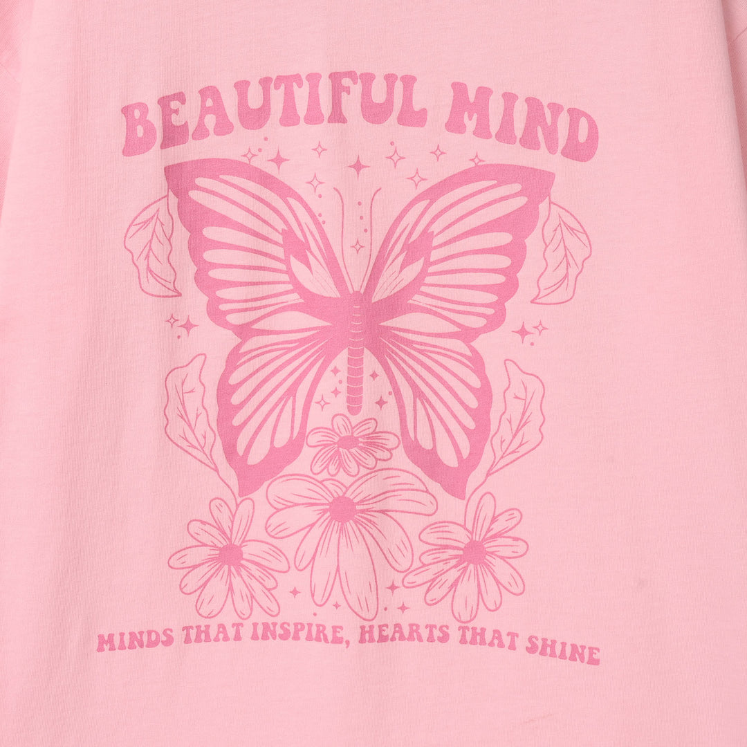 Girls Cotton Jersey T-Shirt (Butterfly) - Pink