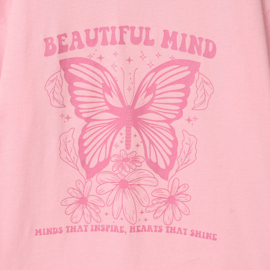 Girls Cotton Jersey T-Shirt (Butterfly) - Pink