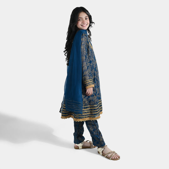 Girls Chiffon 3Pcs (Zarmeena) – Teal Green