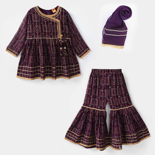 Girls Chiffon 3Pcs Sona Rani - Purple