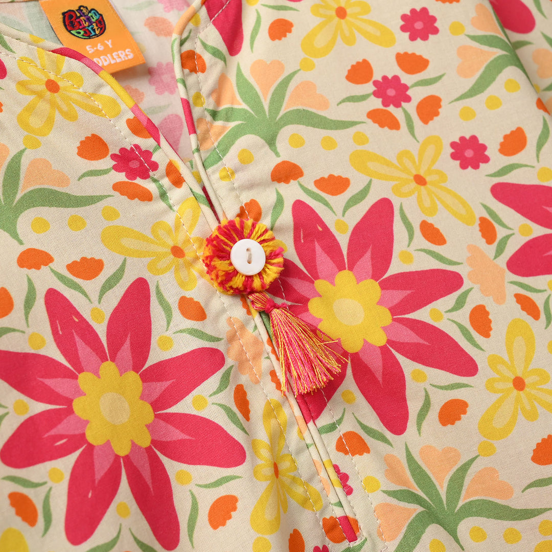 Girls Cotton Printed 2Pcs Suit - Multi