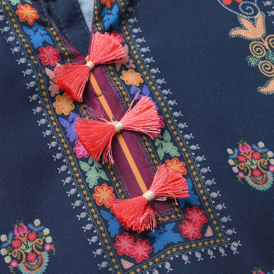 Girls Poly Twill Printed 2Pcs - Blue