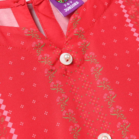 Girls Poly Twill Printed Kurti - Shocking Pink