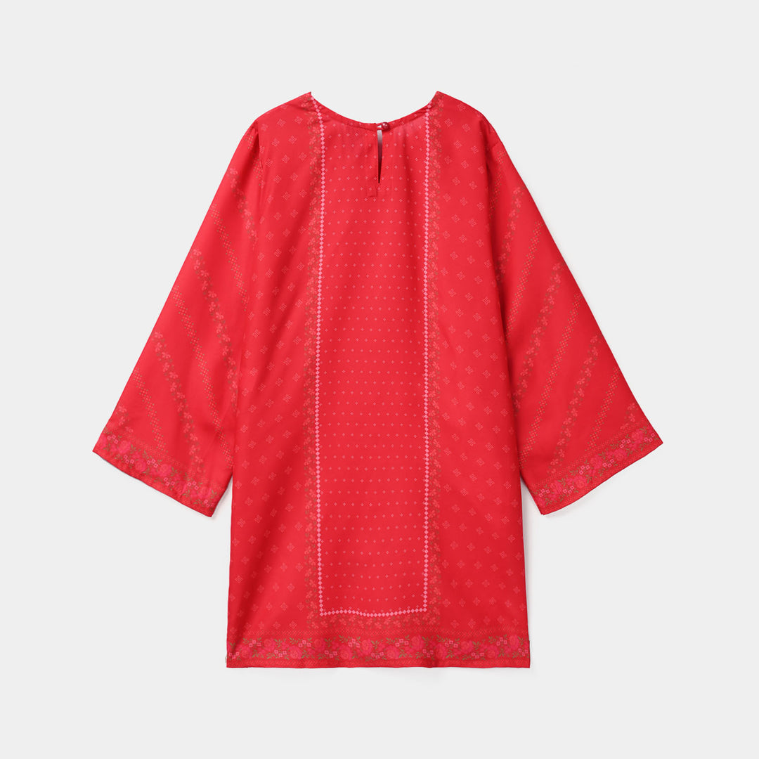 Girls Poly Twill Printed Kurti - Shocking Pink