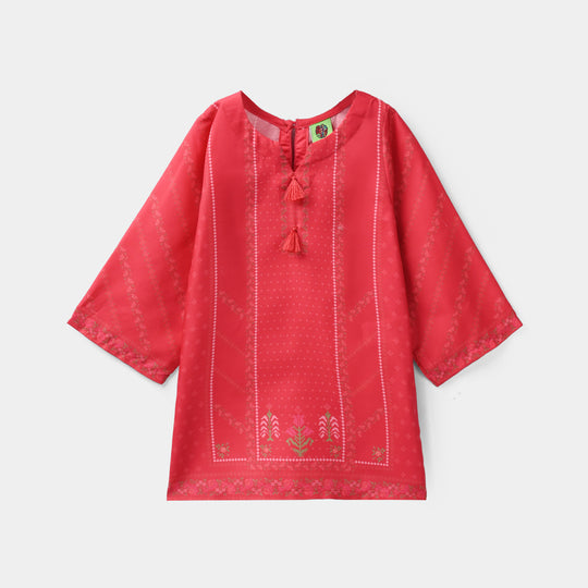 Infant Girls Poly Twill Printed Kurti - Shocking Pink