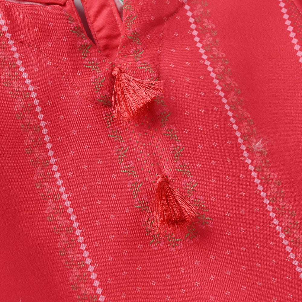 Infant Girls Poly Twill Printed Kurti - Shocking Pink