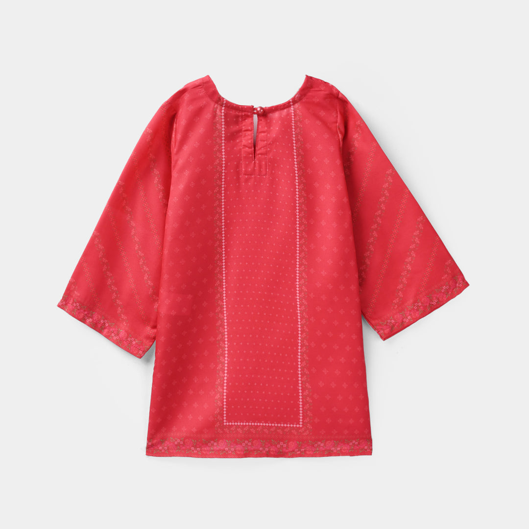 Infant Girls Poly Twill Printed Kurti - Shocking Pink
