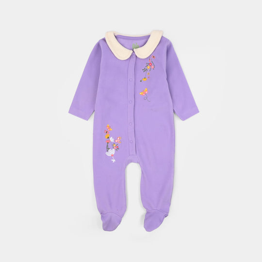 Infant Girls Fleece Romper Beauty Here-Purple