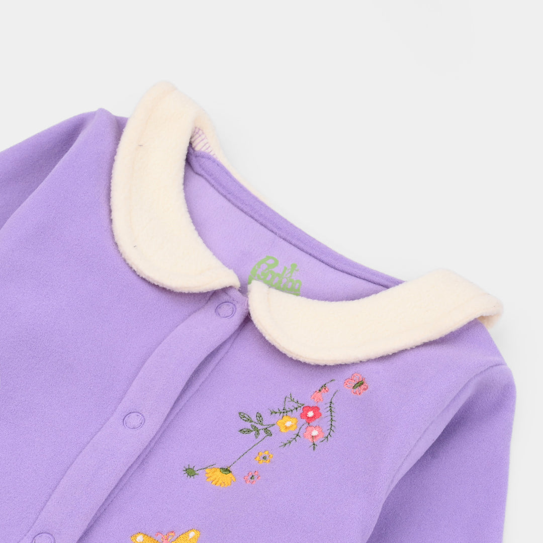 Infant Girls Fleece Romper Beauty Here-Purple