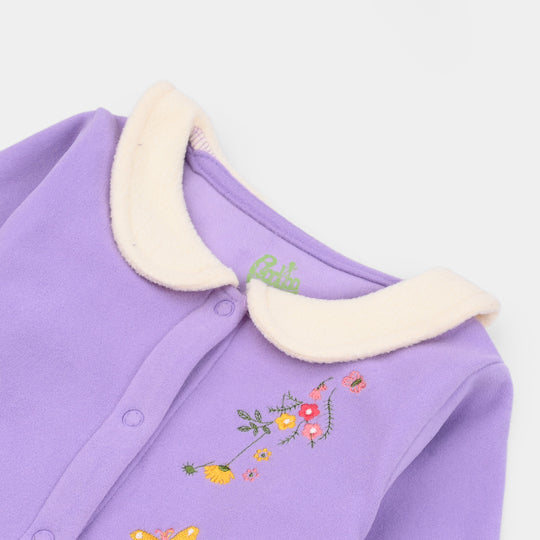 Infant Girls Fleece Romper Beauty Here-Purple