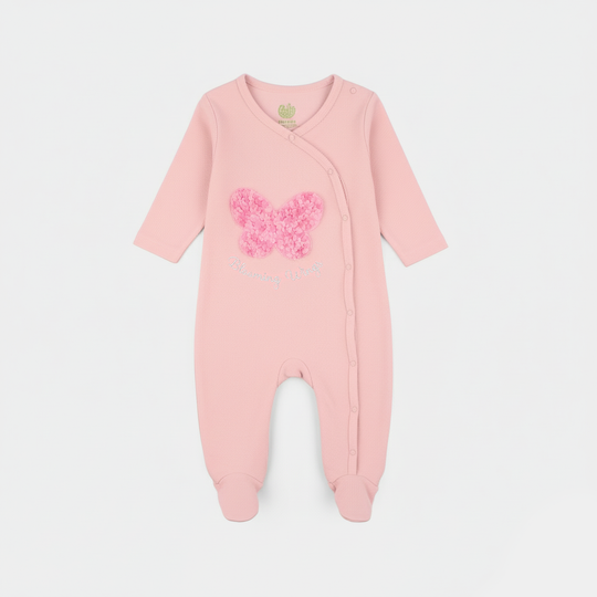 Infant Girls Jacquard Romper Blowing Wings-Pink