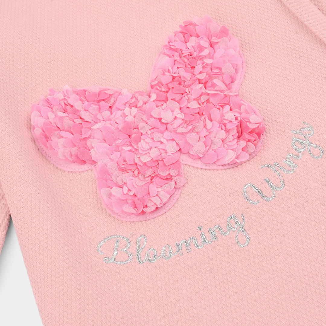 Infant Girls Jacquard Romper Blowing Wings-Pink