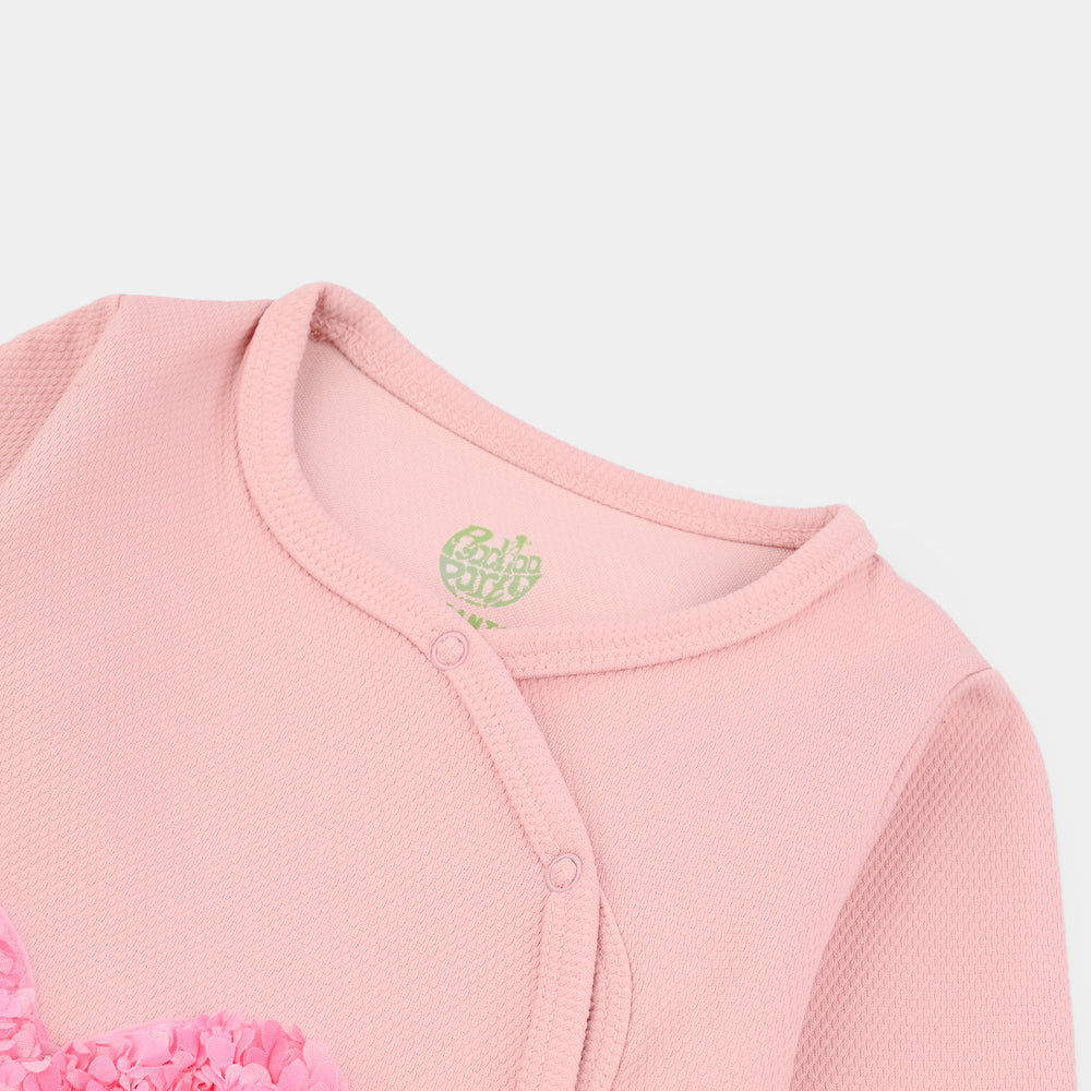 Infant Girls Jacquard Romper Blowing Wings-Pink