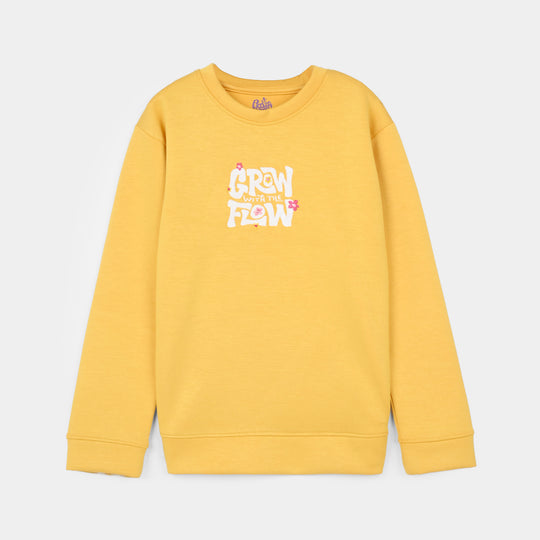 Girls Cotton Interlock Sweatshirt Grow Flow-Yellow