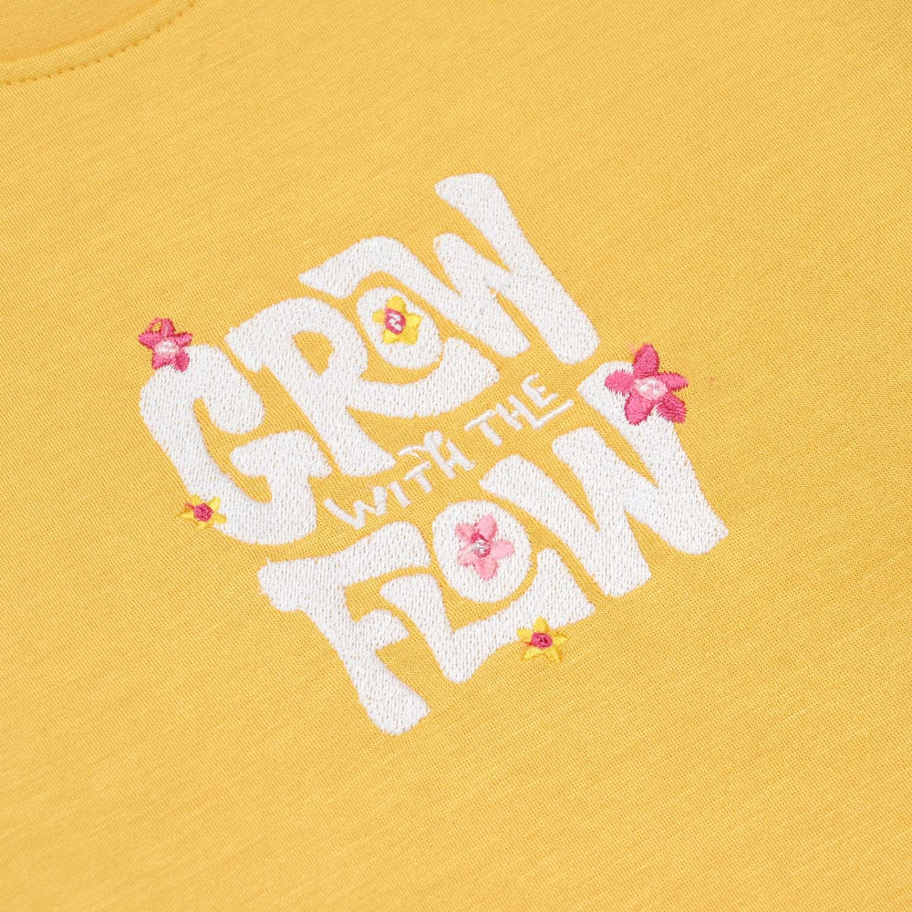 Girls Cotton Interlock Sweatshirt Grow Flow-Yellow
