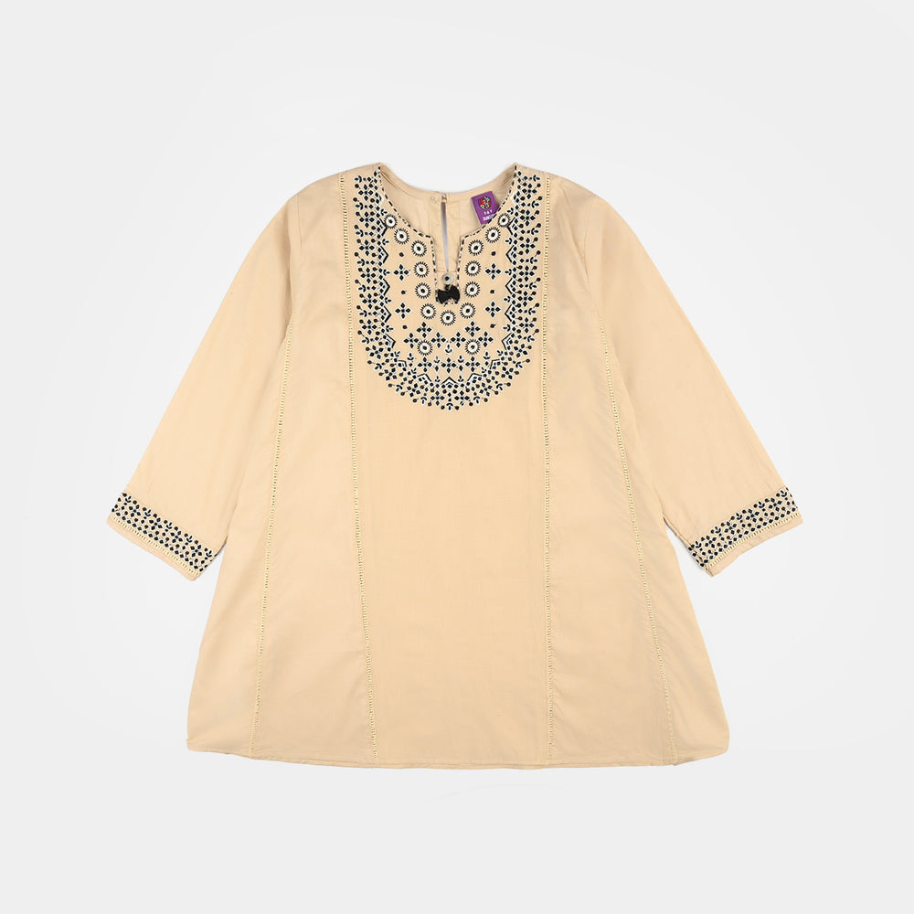 Girls Poplin 2Pcs Embroidered - Off White