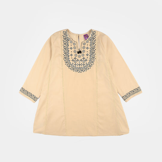 Girls Poplin 2Pcs Embroidered - Off White