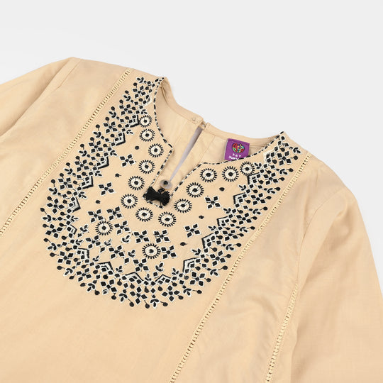 Girls Poplin 2Pcs Embroidered - Off White