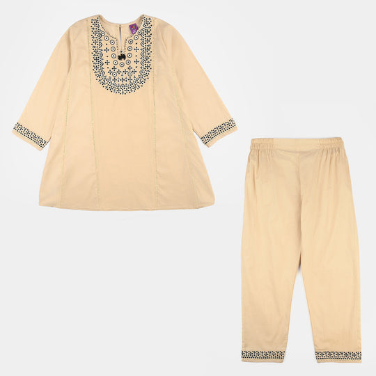 Girls Poplin 2Pcs Embroidered - Off White