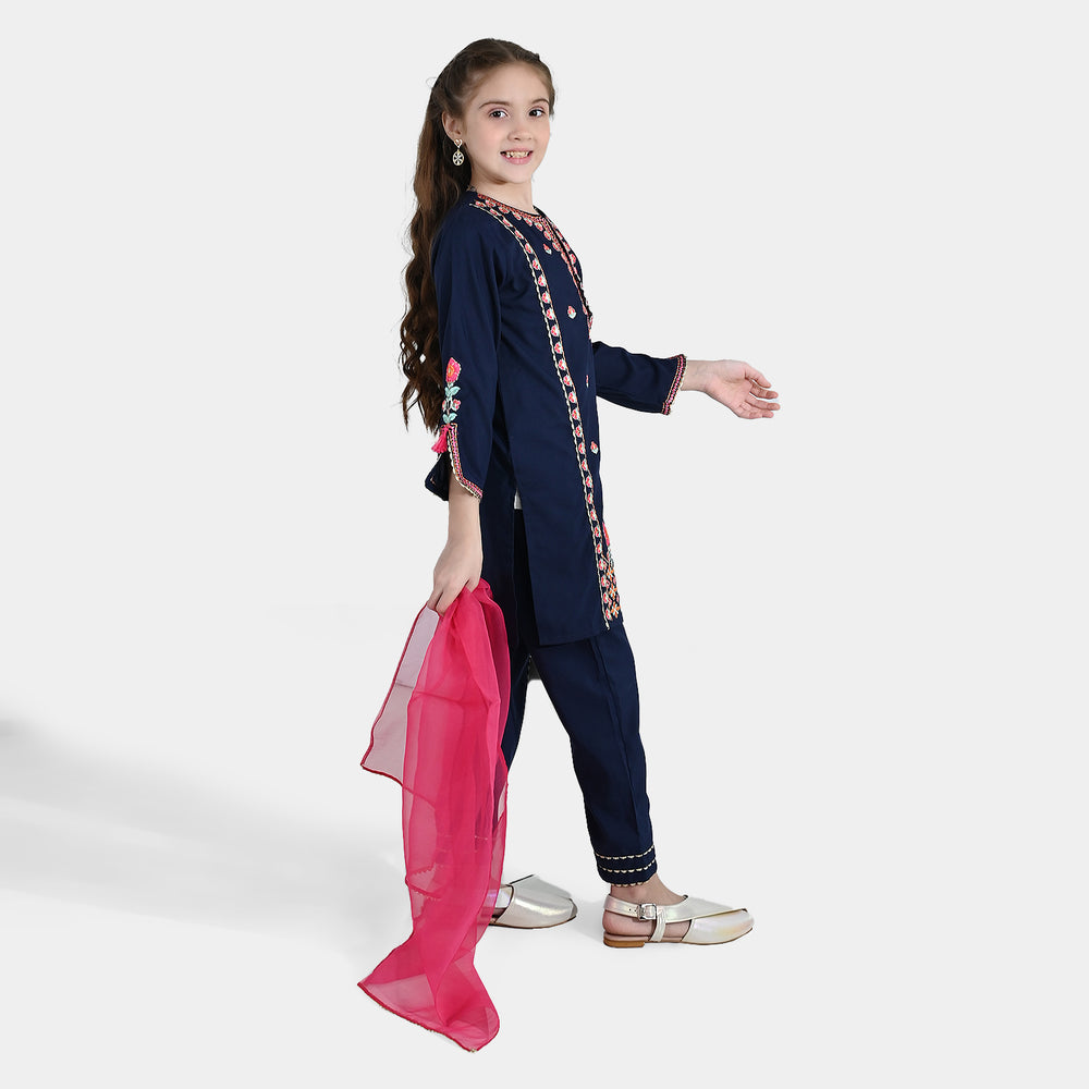 Girls poly cambric 3Pcs Rangeen - Navy Blue