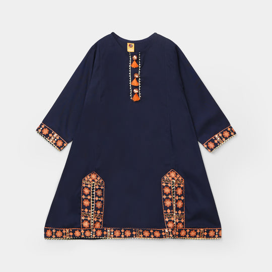 Girls Poly Cambric 3Pcs Suit-Navy Blue