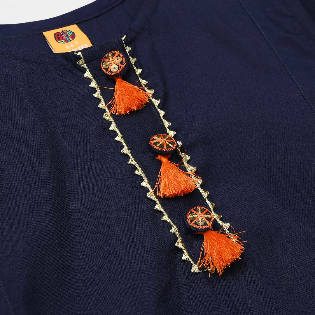 Girls Poly Cambric 3Pcs Suit-Navy Blue