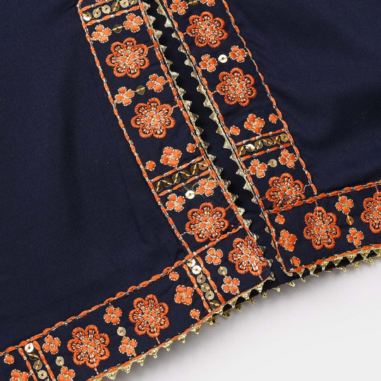 Girls Poly Cambric 3Pcs Suit-Navy Blue