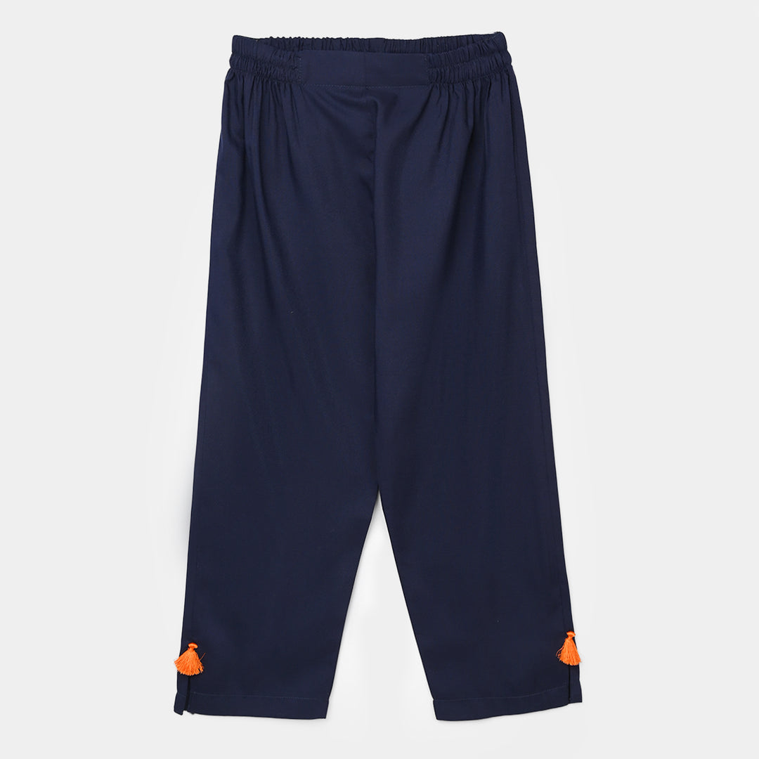 Girls Poly Cambric 3Pcs Suit-Navy Blue