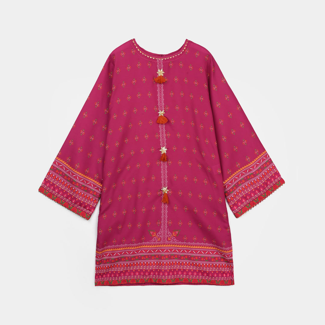 Girls Poly Mesh Printed 2Pcs - Magenta