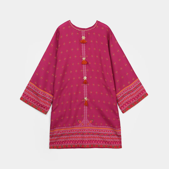 Girls Poly Mesh Printed 2Pcs - Magenta