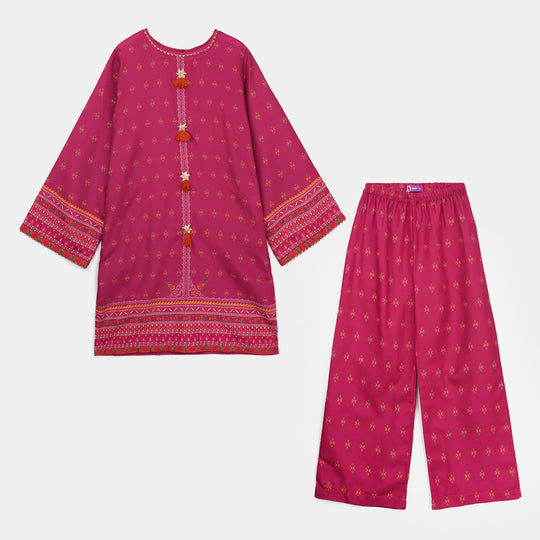 Girls Poly Mesh Printed 2Pcs - Magenta