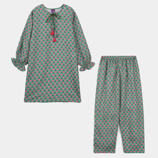 Girls Poly Mesh Printed 2Pcs - Multi